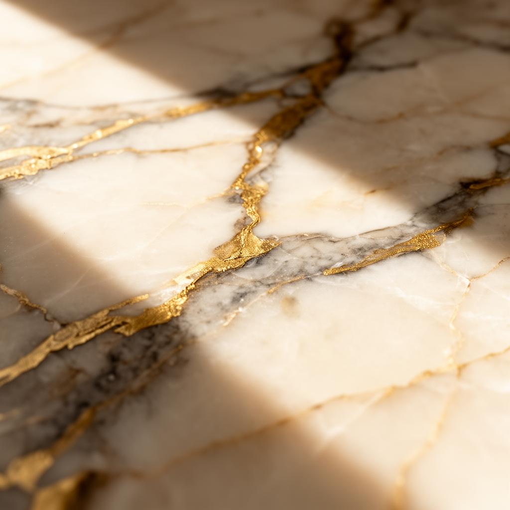 Polished marble slab with gold veining — natural stone detail