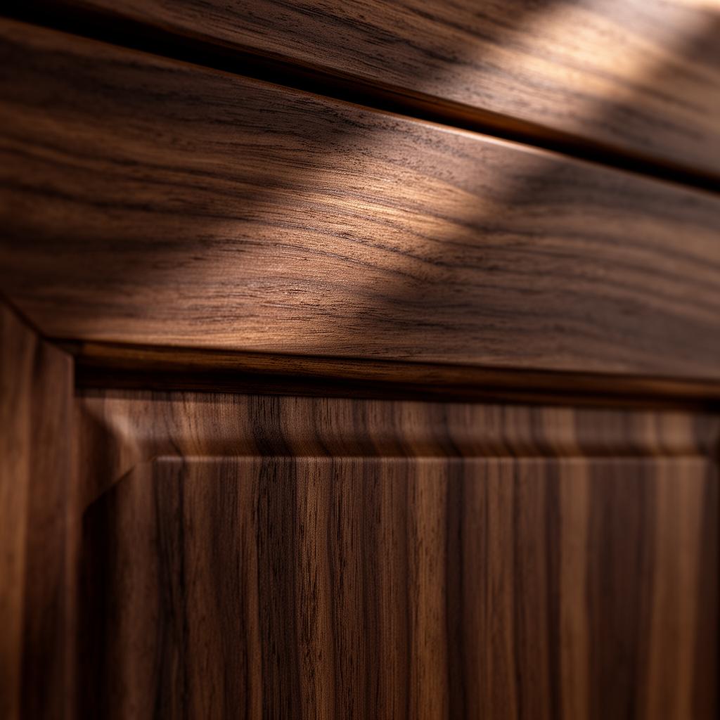 Walnut wood cabinet door grain detail